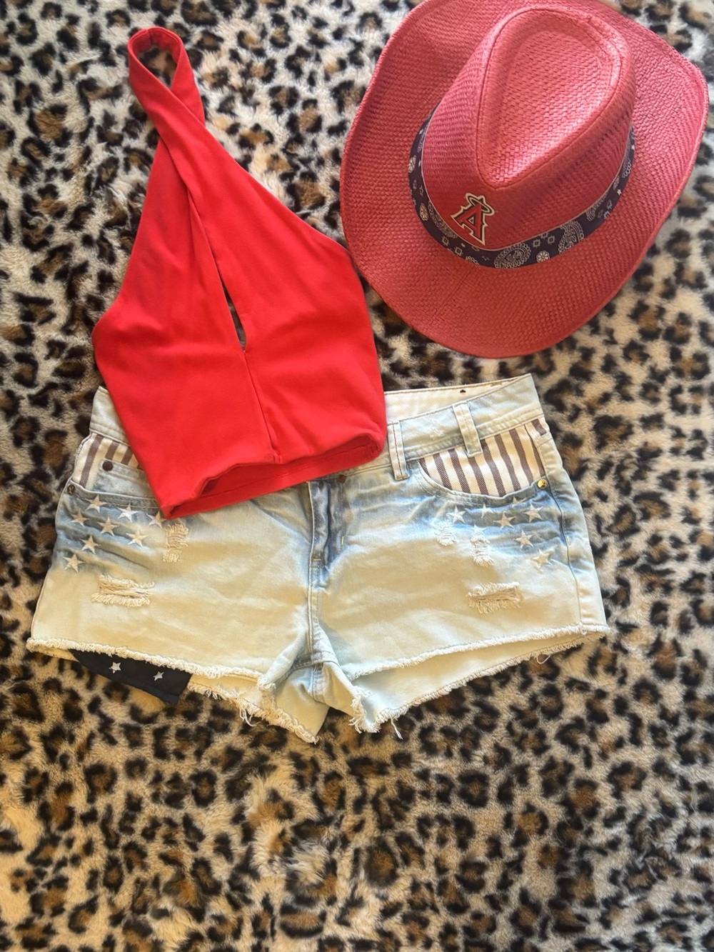 YMI Y2K Vintage Low Rise Light Wash Distressed American Flag Denim Shorts